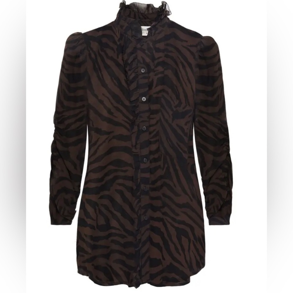 Ba&Sh Sisco Ruffle-trimmed Zebra Print Georgette Blouse Size L